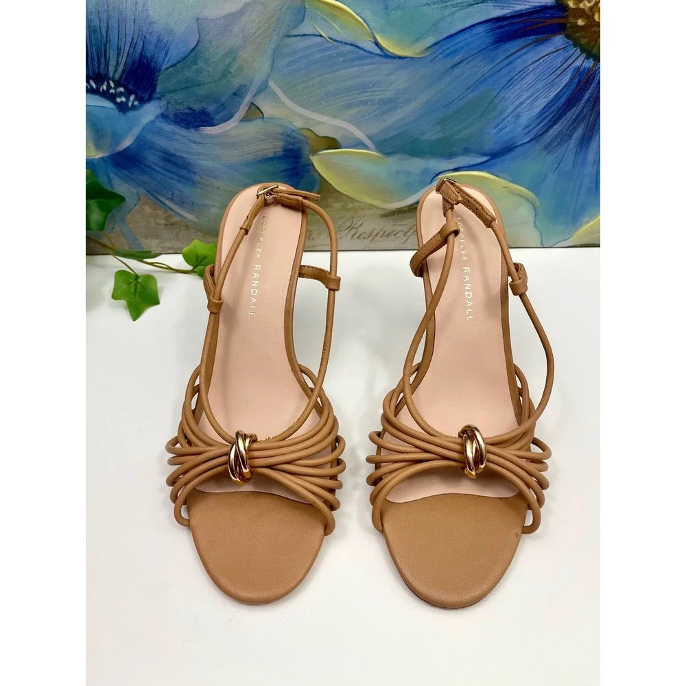 Loeffler Randall Mareka Leather Strappy Slingback Stiletto Heels in Dune Size 8